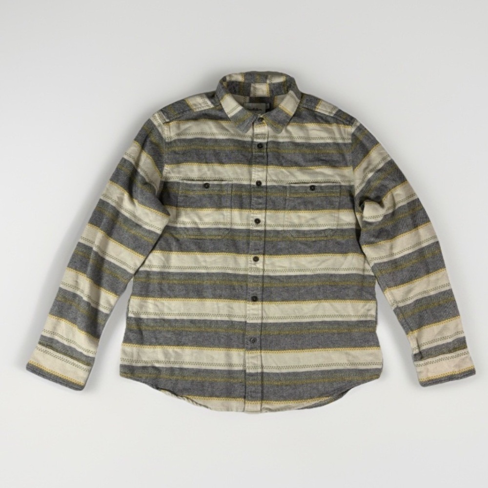Goodfellow & Co Flannel Shirt Mens Large Grey Striped Long Sleeve Button Down